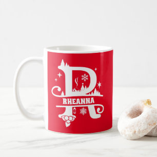 Mug Lettre R Noël Monogramme Nom initial Rouge