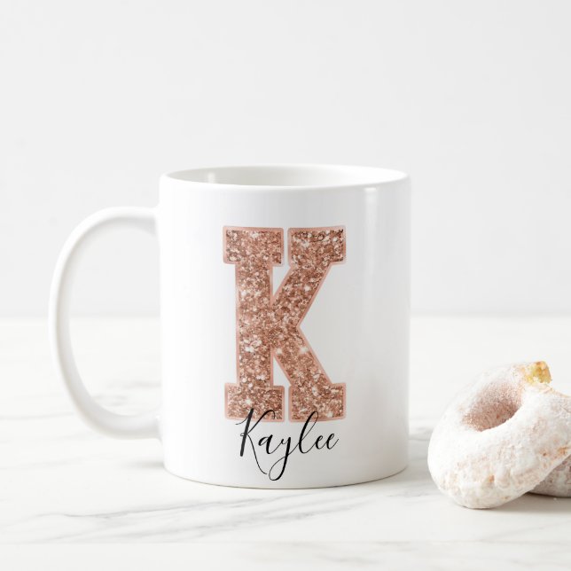 Mug Lettre rose Parties scintillant or Varsity Monogra (Avec donut)