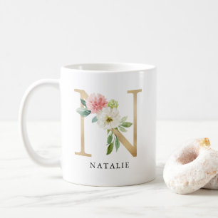 Mug Lettre rose rose et or N Monogramme