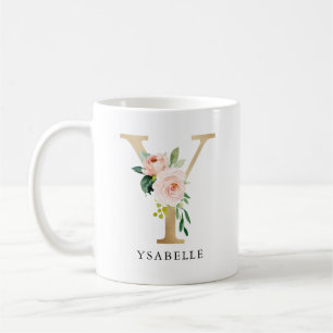 Mug Lettre rose rose et or Y Monogramme