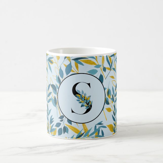Mug LETTRE S D'OR Bleu DE LA Marine Feuille (Centre)