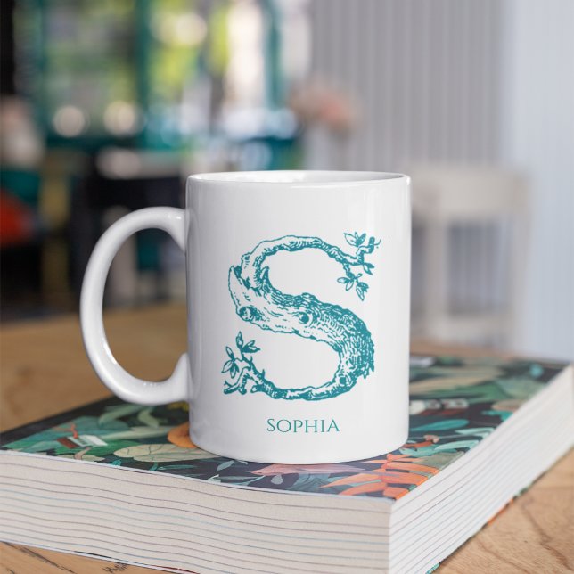 Mug Lettre S Monogramme Turquoise Nom moderne (Créateur téléchargé)