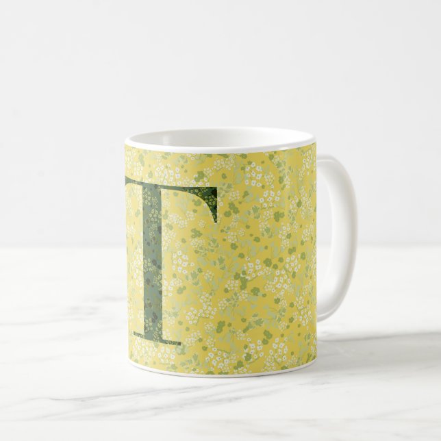 Mug Lettre T jaune clair et vert foncé liberté (Devant droit)