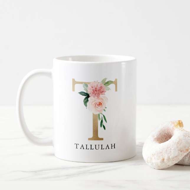 MUG LETTRE T MONOGRAPHIQUE PLEINE ET VERTE D'OR (Avec donut)