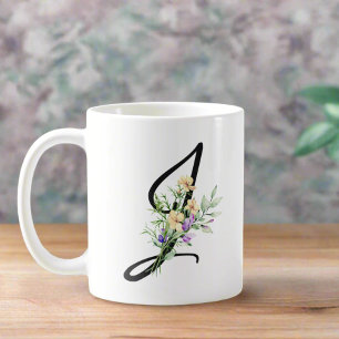 Mug LETTRE Topographie Élégante "J" Aquarelle Fleurs