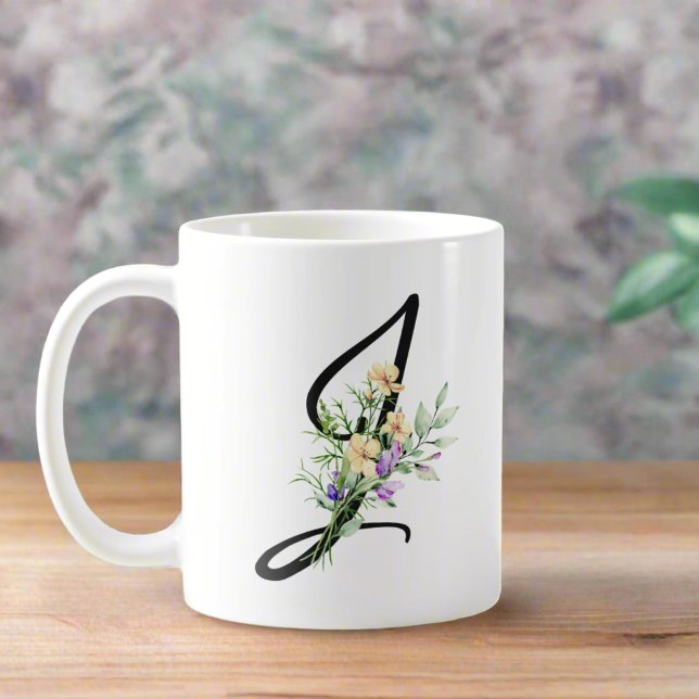 Mug LETTRE Topographie Élégante "J" Aquarelle Fleurs (Créateur téléchargé)
