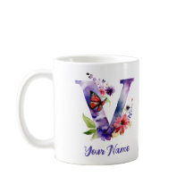 Lettre "V" aux papillons et fleurs personnalisés