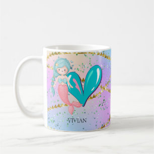 Mug Lettre V Monogramme Aquarelle mignonne Sirène