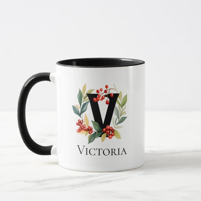 Mug Lettre V Monogramme initiale Berry Fer (Gauche)