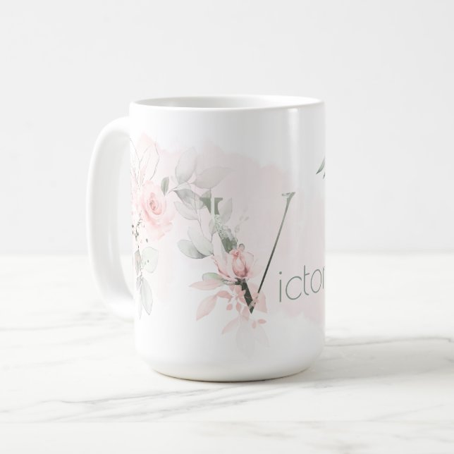 Mug Lettre V Monogramme rose rose rose pâle (Devant gauche)