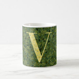 Mug Lettre V vert foncé et jaune