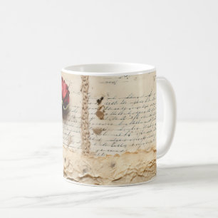 Mug Lettre vintage d'amour parchemin avec fleurs (2)