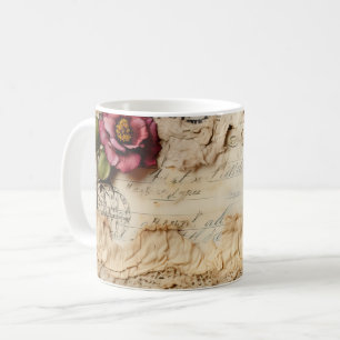 Mug Lettre vintage d'amour parchemin avec fleurs (8)