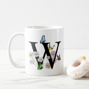 Mug Lettre W Papillon Floral Monogramme Initiale  
