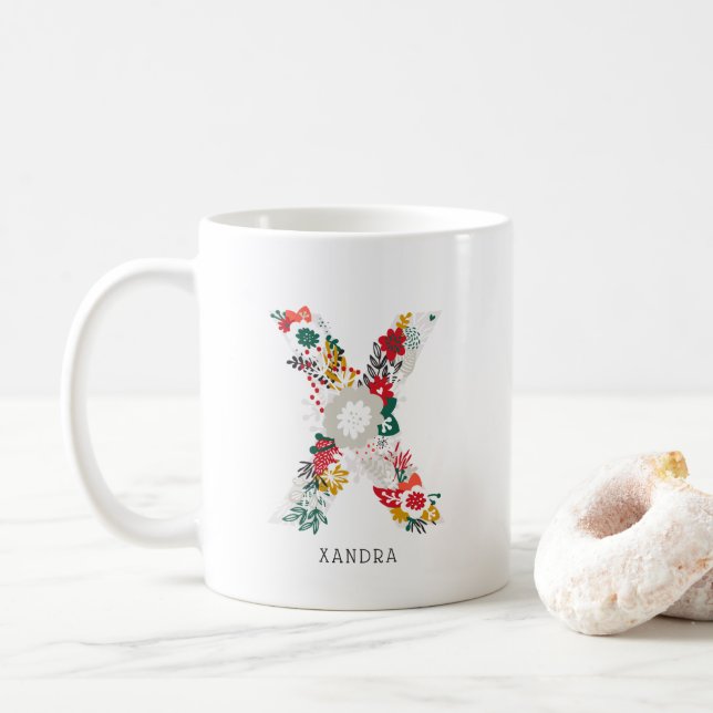 Mug Lettre X | LETTRE FLEURIE Whimsical Monogramme I M (Avec donut)