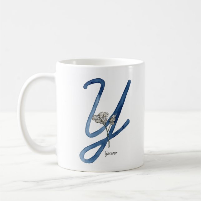 Mug Lettre "Y", fleur d'aquarelle initiale de muqueuse (Gauche)