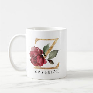 Mug Lettre Z de fleur de Bourgogne d'or élégant