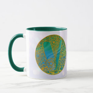Mug Lettres de monogramme élégantes Turquoise et Paill