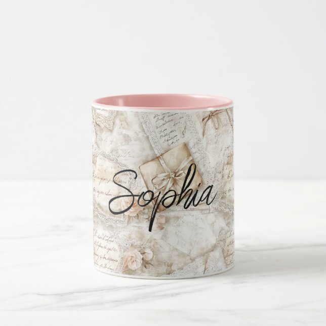 Mug Lettres Florales Romantiques de Pêche (Centre)