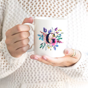 Mug Lever de soleil Boho Floral Navy Monogramme