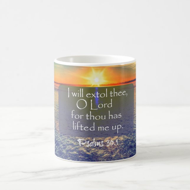 Mug Lever de soleil de l'océan avec Psaumes Bible Vers (Centre)