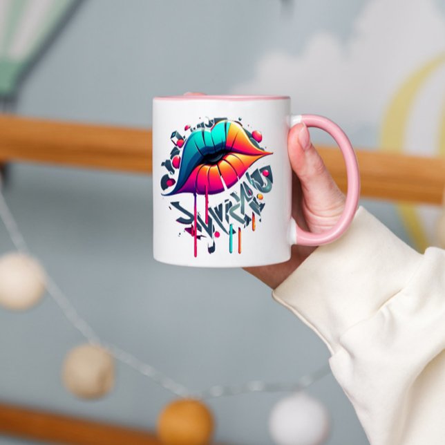 Mug Lèvres colorées, de style Graffiti, vibrantes (Créateur téléchargé)