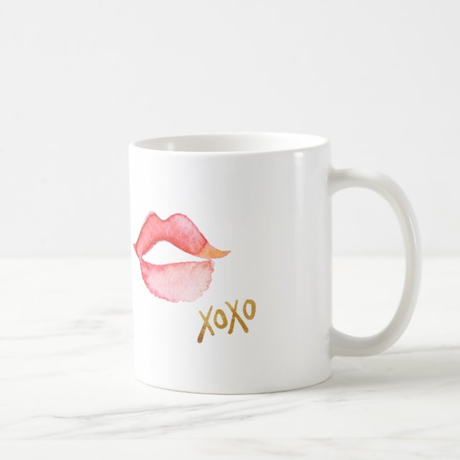 Mug Lèvres et feuille d'or XOXO d'aquarelle (Droite)
