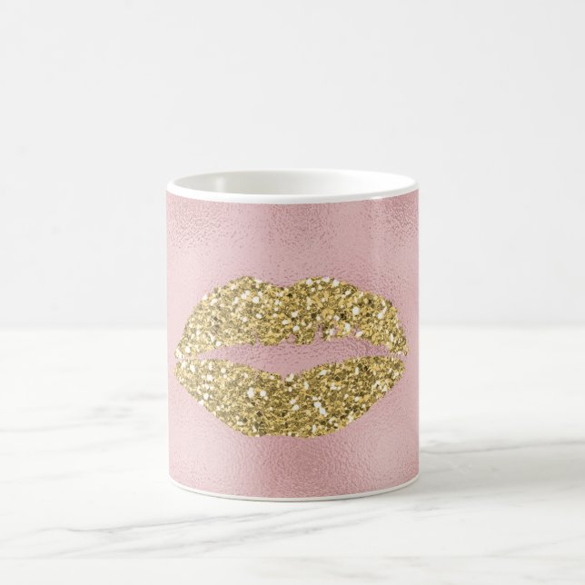 Mug Lèvres étincelantes de baiser d'or rose (Centre)