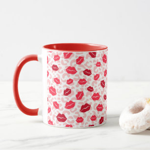 Mug Lèvres rouge et marron sur Motif rose