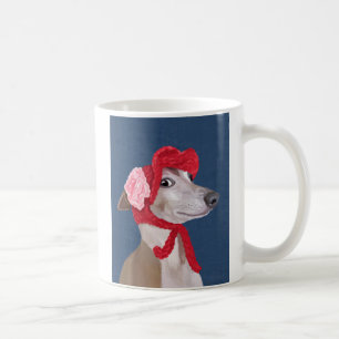 Mug Lévrier avec le casquette laineux rouge