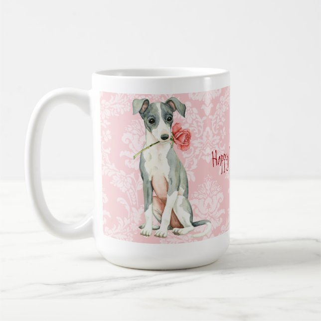 Mug Lévrier italien de rose de Valentine (Gauche)