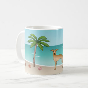 Mug Lévrier Italien Fauve sur Plage Tropicale d'Été