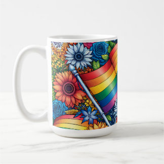 Mug LGBTQIA+ Drapeaux de fierté, Arcs-en-ciel, Fleurs