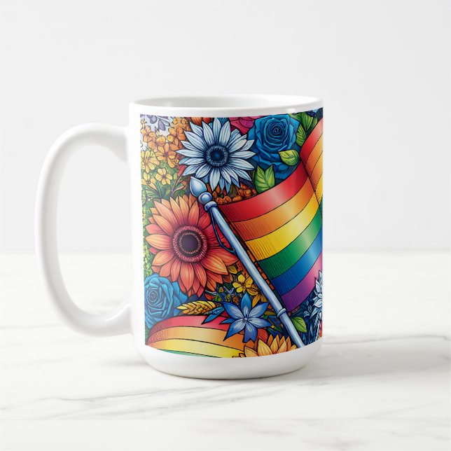 Mug LGBTQIA+ Drapeaux de fierté, Arcs-en-ciel, Fleurs (Gauche)