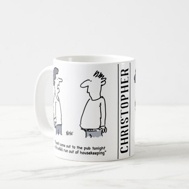 Mug L'homme ne peut pas aller au pub car la femme n'a  (Devant gauche)