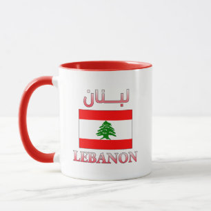 Mug Liban Flag Chacer Anglais Arabe et Anglais WordArt