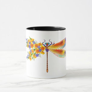 Mug libellule de fleurs jaunes