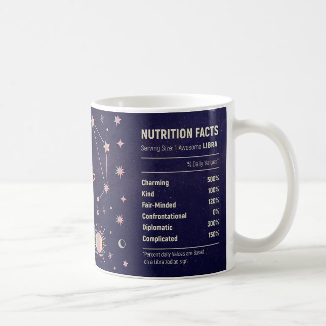 Mug Libra drôle faits nutritionnels zodiac horoscope é (Droite)