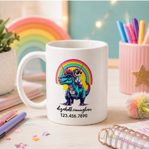 Mug Licorne à cheval sur un dinosaure arc-en-ciel Nom 