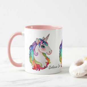 Mug Licorne d'aquarelle avec des cheveux d'arc-en-ciel