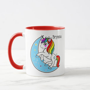 Mug Licorne Lune Bleue Céleste et Étoiles Arc-en-Ciel