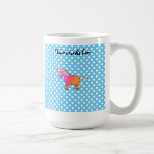 Mug licorne rose et orange sur pois bleu
