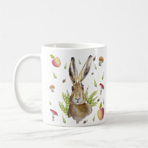 Mug Lièvre mignonne avec un arrière - plan de pommes e