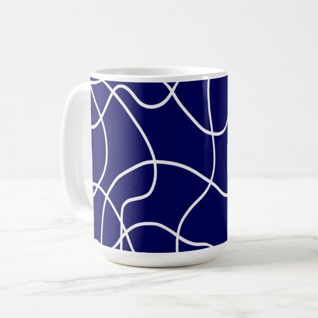Mug Ligne Art : Blanc sur Bleu foncé (Devant gauche)