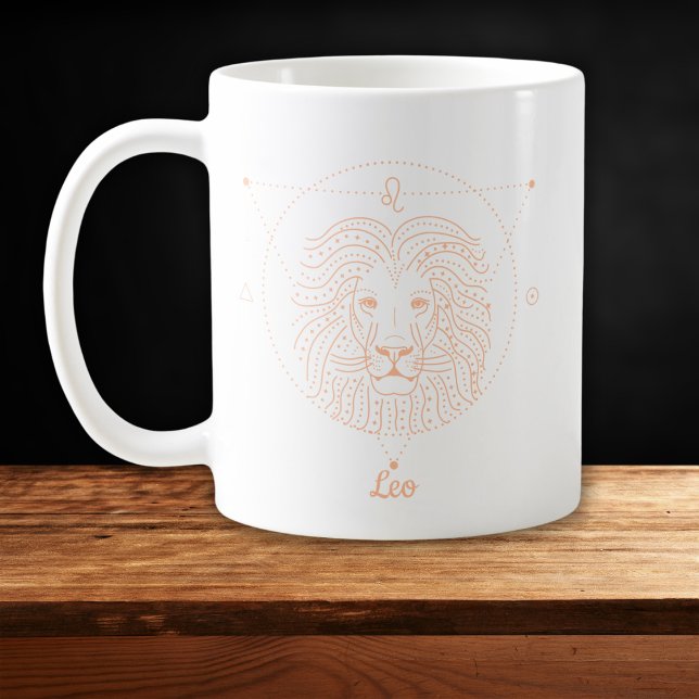 Mug Ligne Artistique Lion Zodiaque Blanc Pêche (Créateur téléchargé)