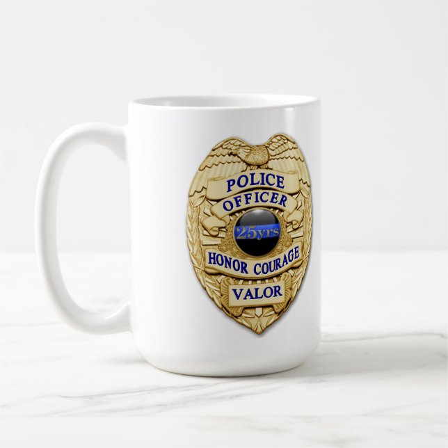 Mug Ligne Bleue Mince - 25 ans de succès Badge de poli (Gauche)