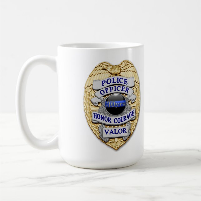 Mug Ligne Bleue Mince - 30 ans d'insigne de police (Gauche)
