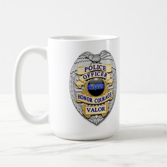 Mug Ligne Bleue Mince - 5 ans d'insigne de police (Gauche)