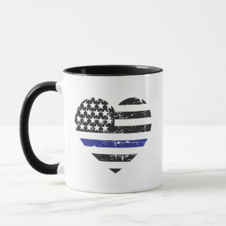 Mug Ligne Bleue Mince Coeur USA Drapeau Soutien de la 