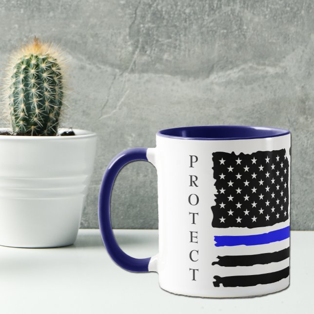 Mug Ligne bleue mince Protéger et servir (Créateur téléchargé)